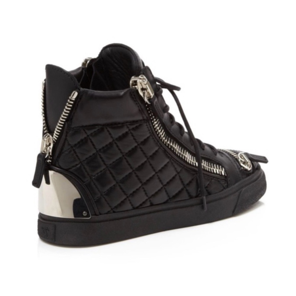 Giuseppe Zanotti Black Quilted Leather High-Top Sneakers with Silver Hardware